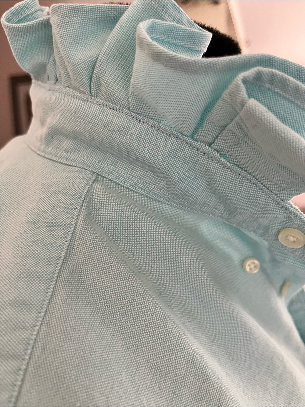 Upcycled Ralph Lauren Seafoam Button-Up Shirt with Ruffle Collar - Picture 6 of 7